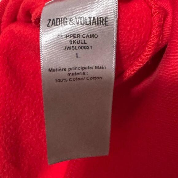 Zadig And Voltaire NWT Clipper Camo Skull Hoodie Sweatshirt Red Size Large - Picture 8 of 10
